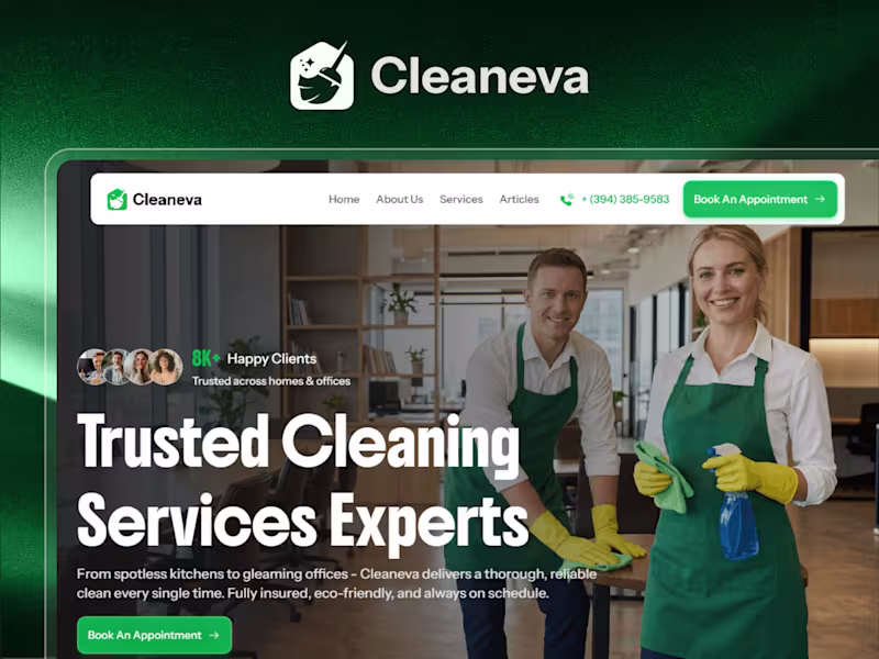 Cover image for Cleaneva Cleaning Service Website Template Development