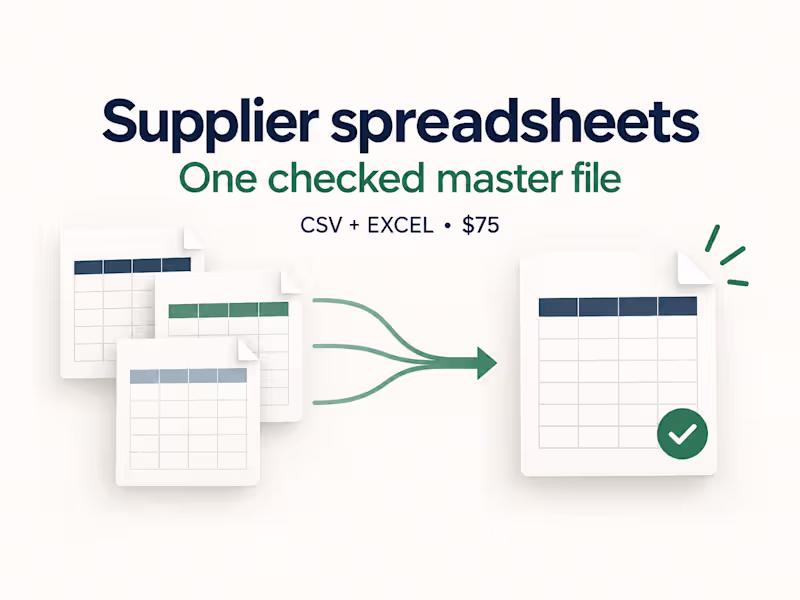 Cover image for Supplier spreadsheet consolidation: CSV and Excel