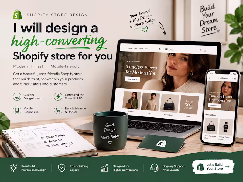 Cover image for I will design a professional Shopify store that attracts custome