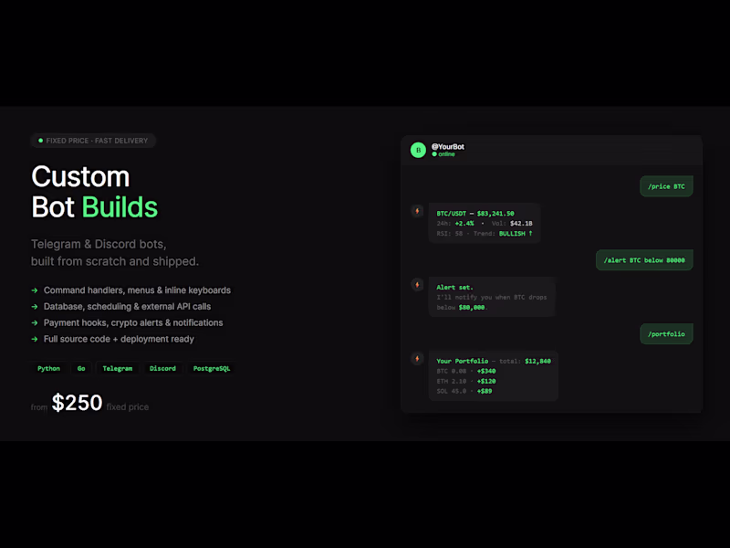 Cover image for   Custom Telegram or Discord Bot