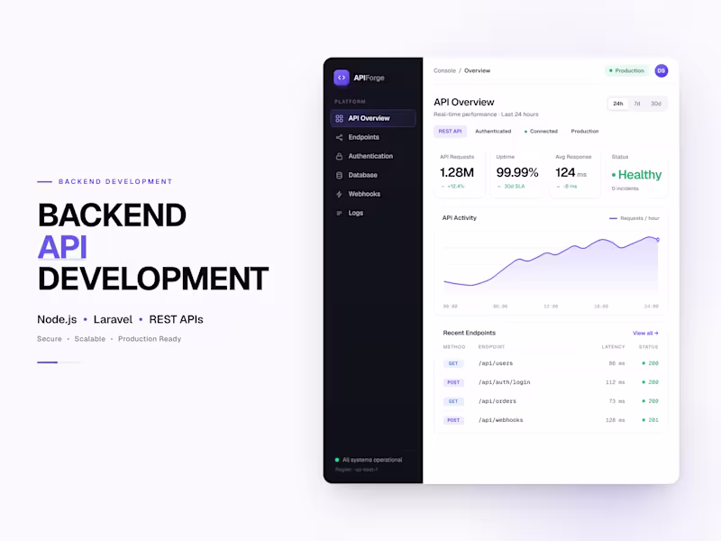 Cover image for Backend API Development | Node.js, Laravel, REST APIs & SaaS