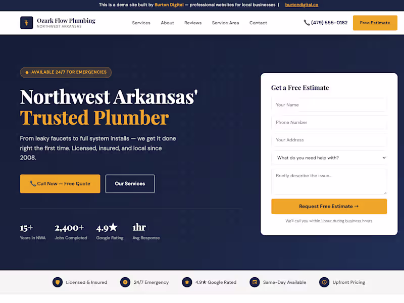 Cover image for Ozark Flow Plumbing — Local Service Website Demo