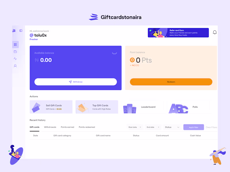 Cover image for GiftCardsToNaira - Web App Dashboard Development