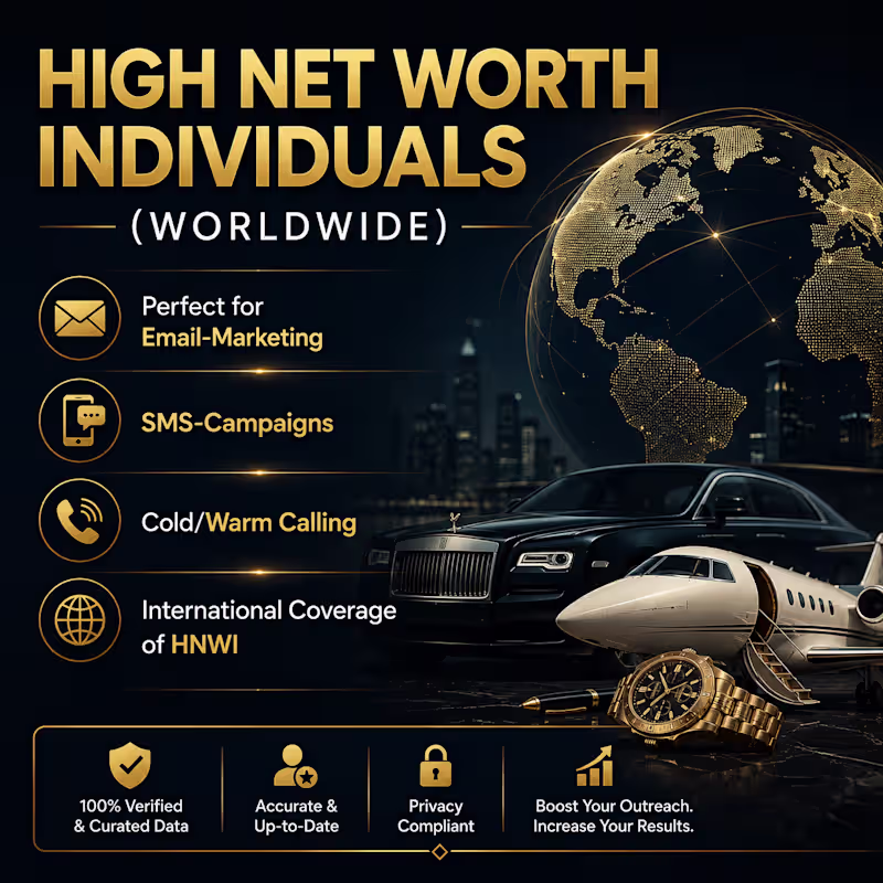 Cover image for 200 High Net Worth Individual (HNWI) leads -  Worldwide Coverage