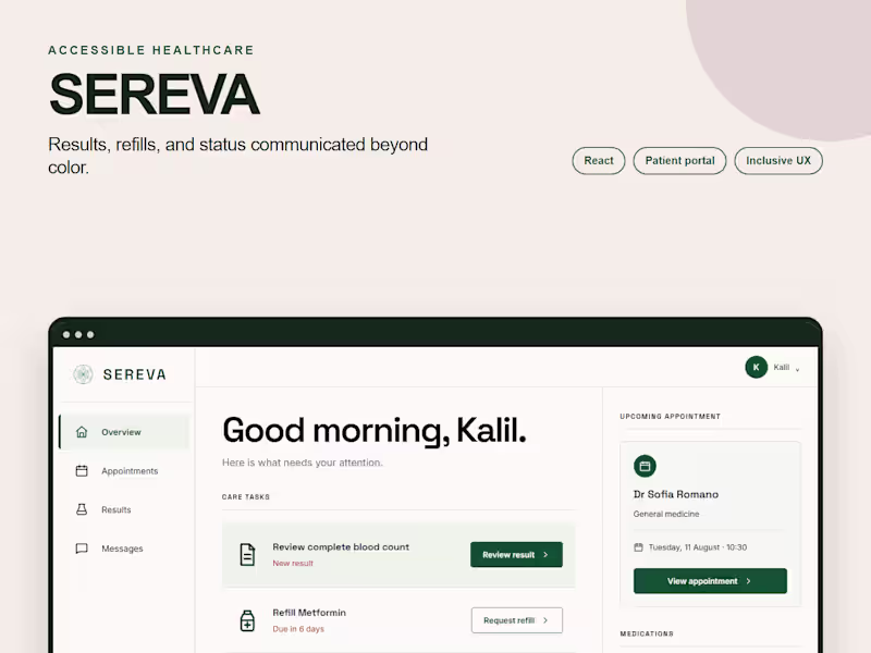 Cover image for SEREVA — Accessible Patient Portal and Lab Results