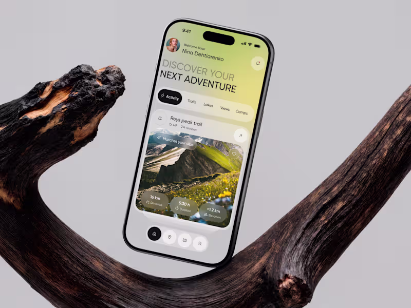 Cover image for Hiking & Travel App | AI Vibe Matching & Glass UI | Figma