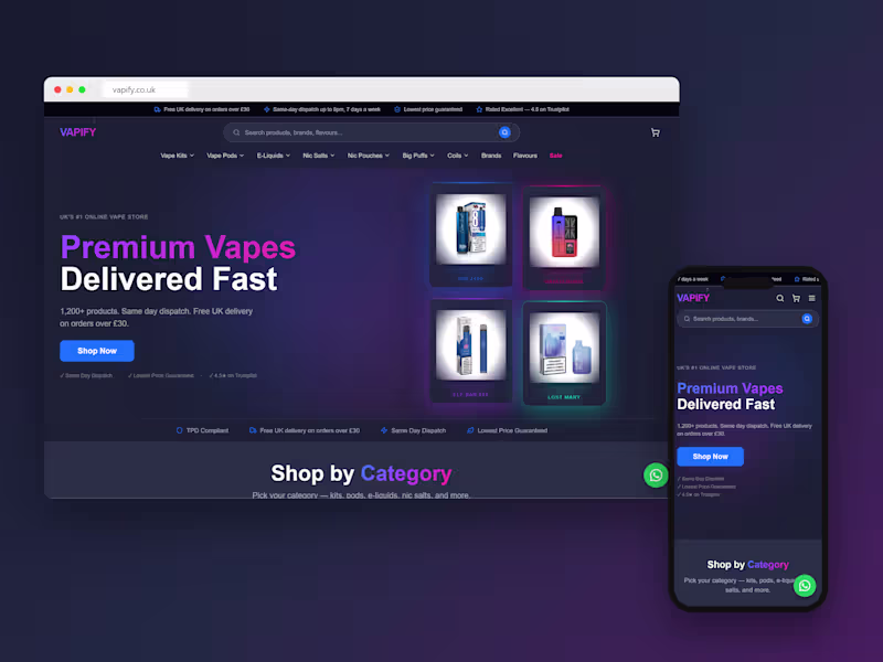 Cover image for Vapify — UK Vape E-Commerce Store, 1200+ Products