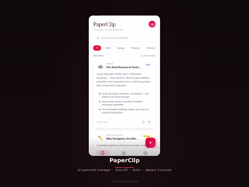 Cover image for PaperClip: AI Bookmark Manager. Android