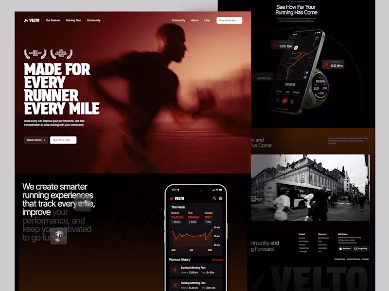 Cover image for Velto Running App Website Design