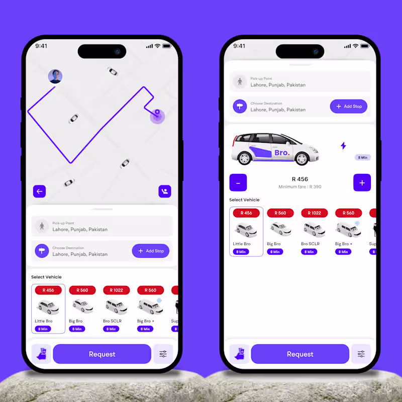 Cover image for BroCab is a ride hailing App project based in South Africa.