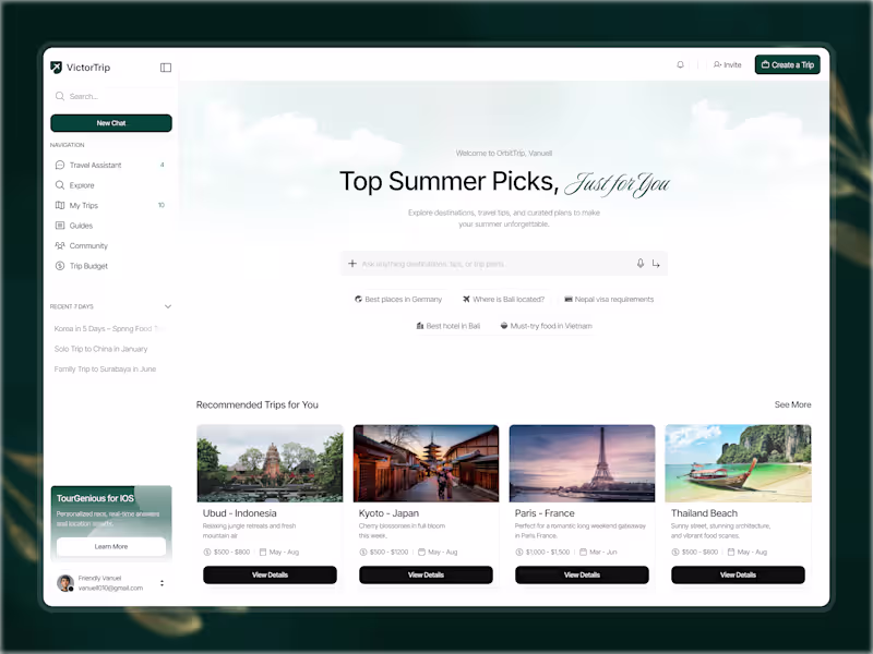 Cover image for UI Design for VictorTrip Travel Planning Platform