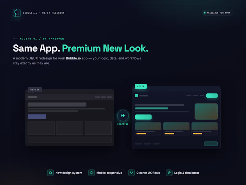 Cover image for Redesign Your Bubble.io App | Modern UI/UX