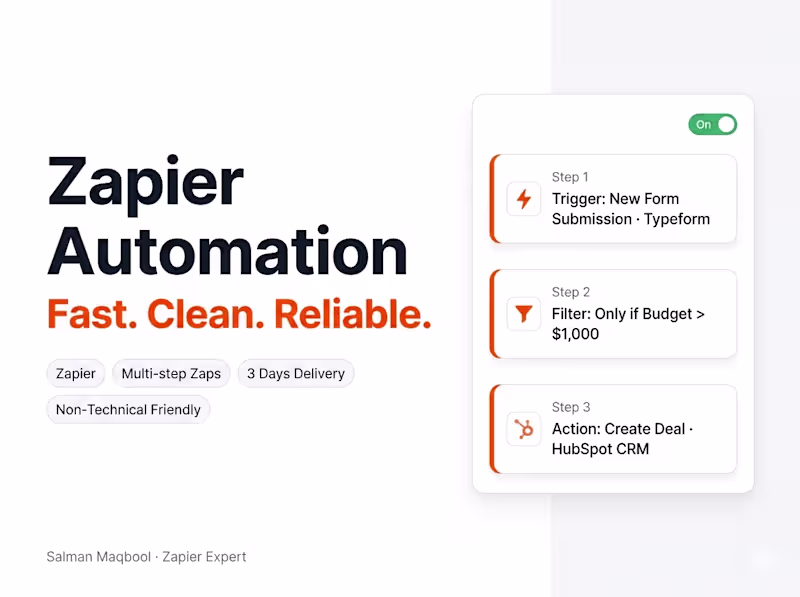 Cover image for Zapier Automation — Fast, Clean, Done Right
