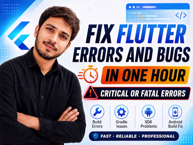 Cover image for I will fix flutter app bugs, crashes, build errors and API issue