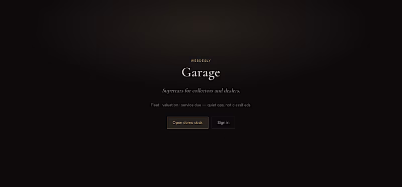 Cover image for Webdesly Garage — Supercar Ops