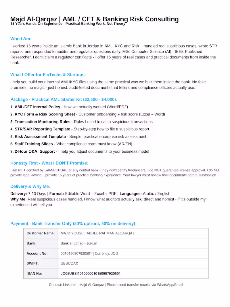 Cover image for AML/CFT Starter Kit for FinTechs Practical Bank-Tested Documents