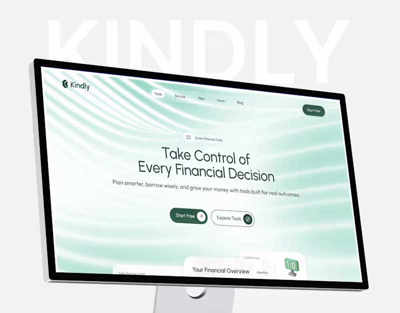 Cover image for Kindly – Financial Tools Landing Page Redesign