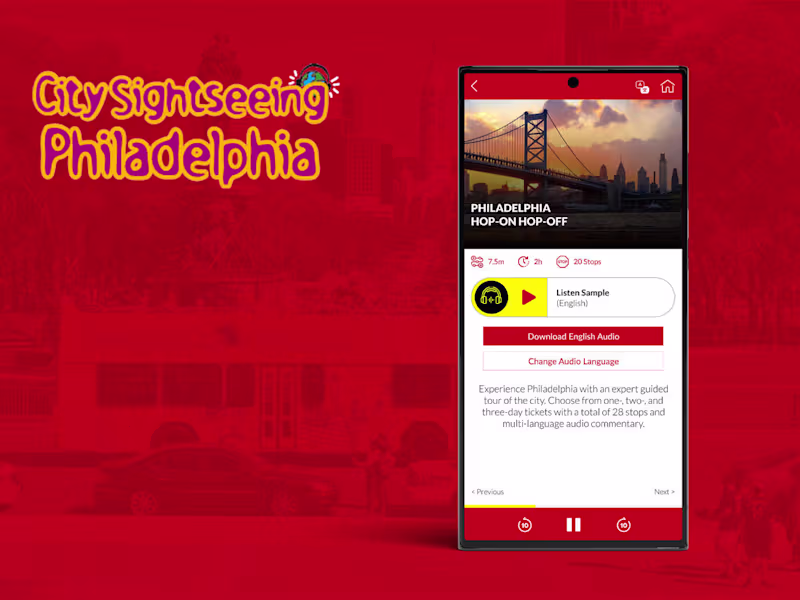Cover image for App UI/UX & Graphic collaterals for CitySightSeeing Philadelphia
