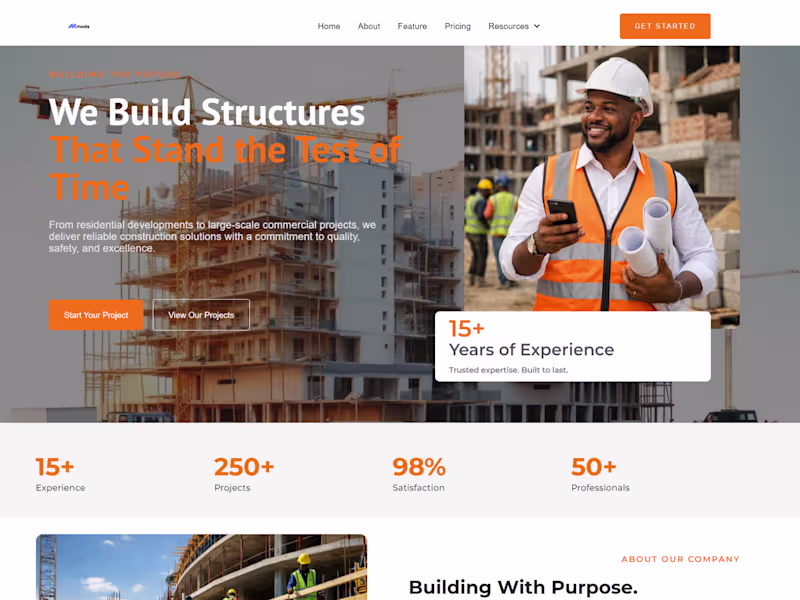 Cover image for Modern Construction Company Website Design in Webflow