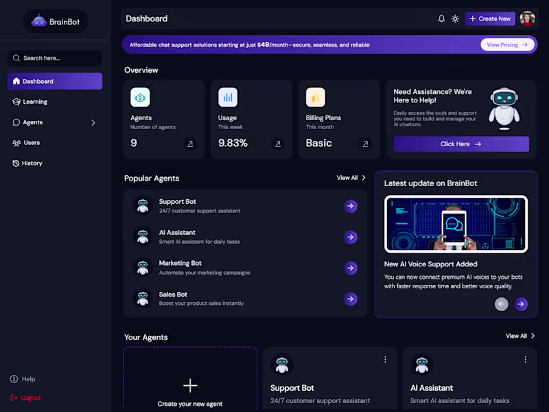Cover image for AI SaaS Dashboard & Chatbot Platform