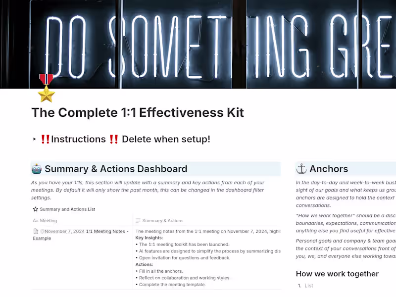 Cover image for Complete 1-1 effectivness Notion template