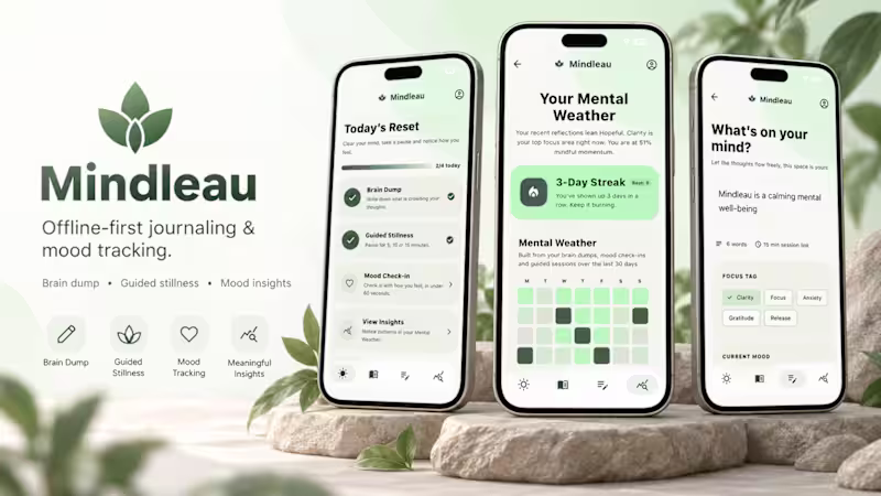 Cover image for Mindleau. Offline-First Journaling & Mood App