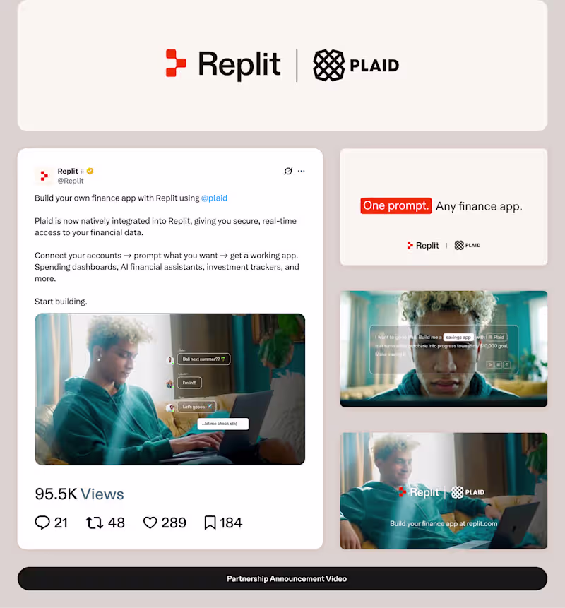 Cover image for Replit × Plaid Partnership Launch Video