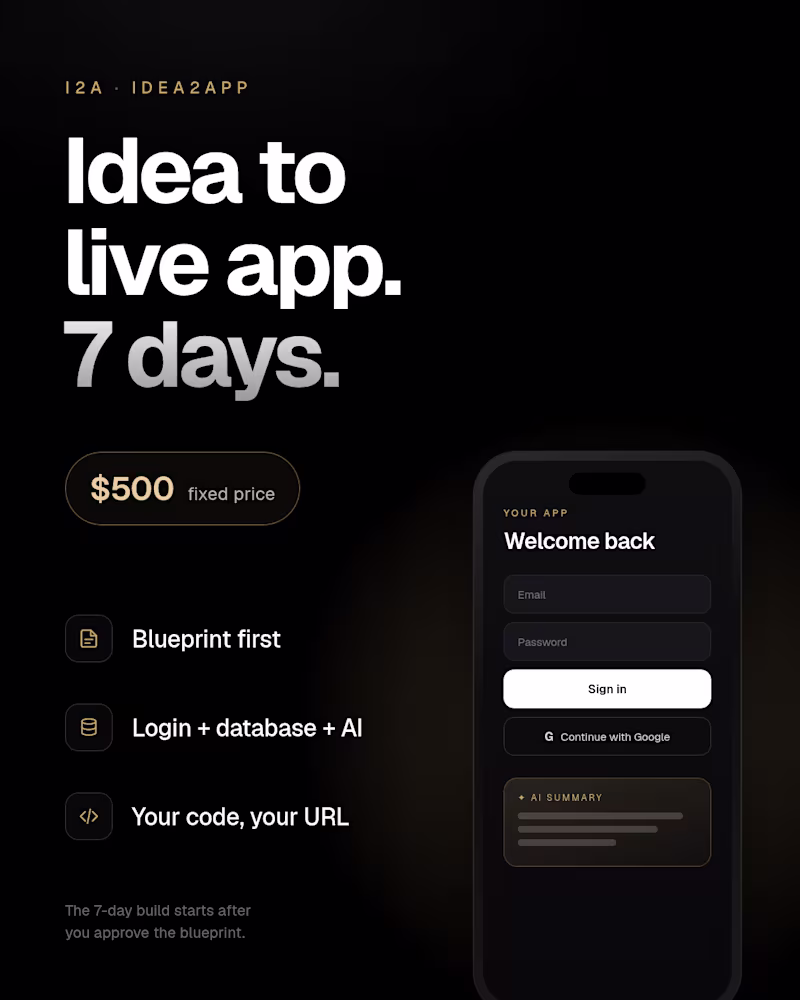 Cover image for Idea to Live App in 7 Days