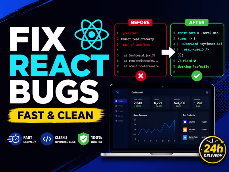 Cover image for I will fix React and Next.js bugs, errors and issues fast