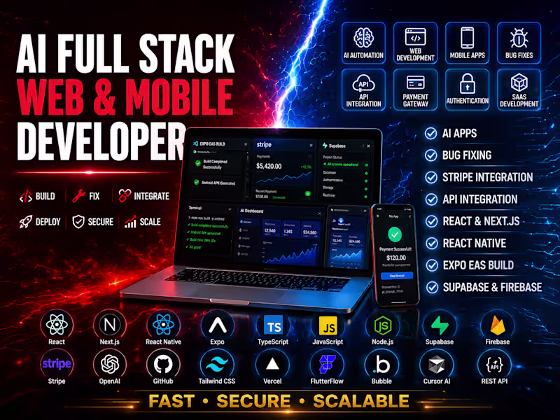 Cover image for AI Web & Mobile App Development  with Bug Fix & API Integration