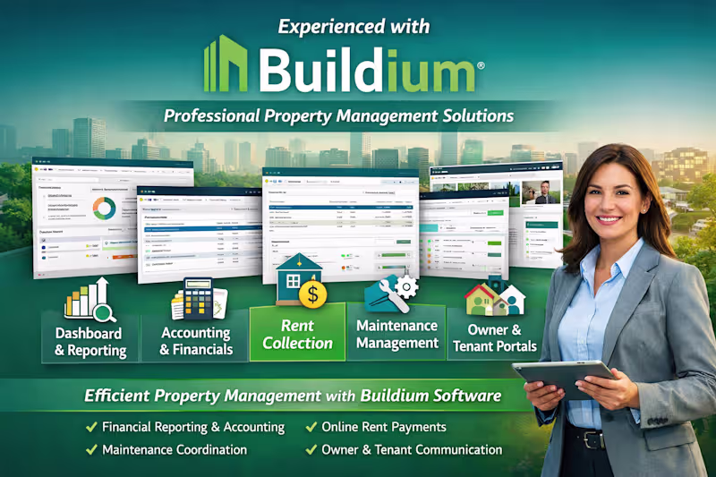 Cover image for Experienced in Buildium property management software, suppor...