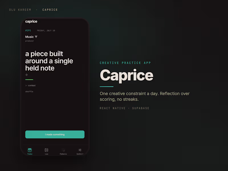 Cover image for Caprice: a daily creative-practice app I designed and built