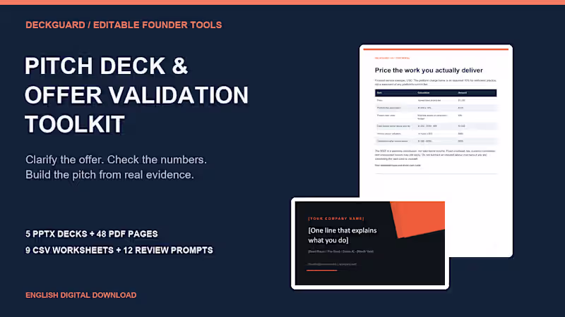 Cover image for Startup Offer Validation & Pitch Evidence | DeckGuard Workbooks