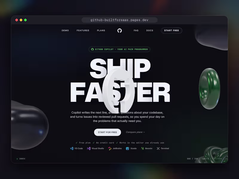 Cover image for GitHub Copilot 3D: interactive product site concept