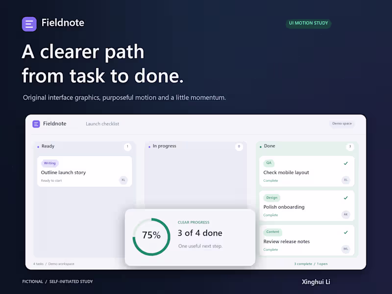 Cover image for Fieldnote — Original SaaS UI Motion Study