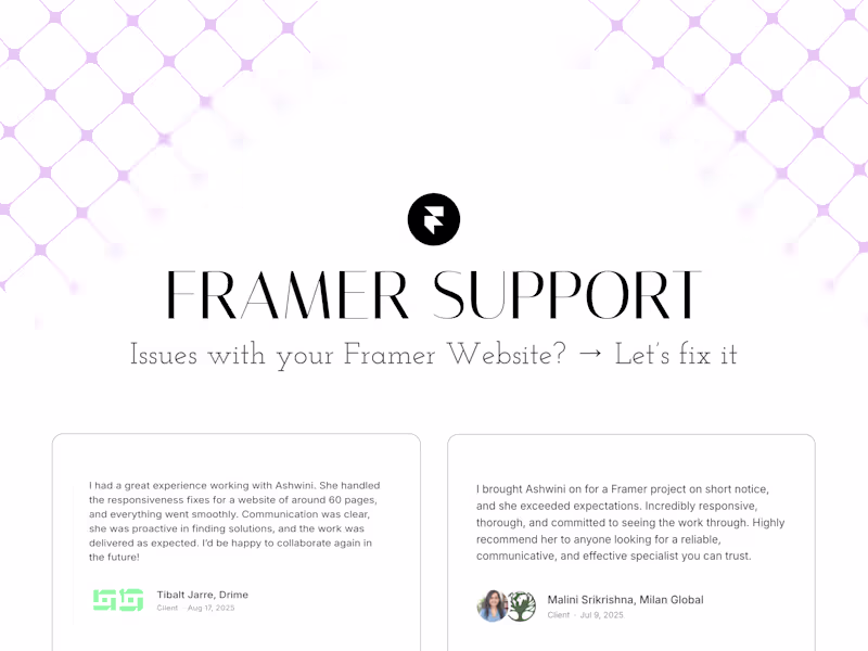 Cover image for Short-term Framer Support