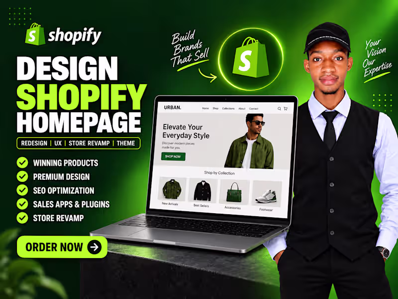 Cover image for Design shopify homepage redesign ux shopify store revamp shopify