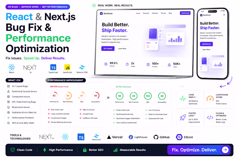 Cover image for React & Next.js Bug Fix & Performance Optimization
