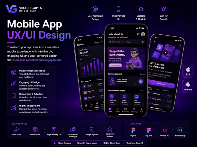 Cover image for Mobile App UX/UI Design