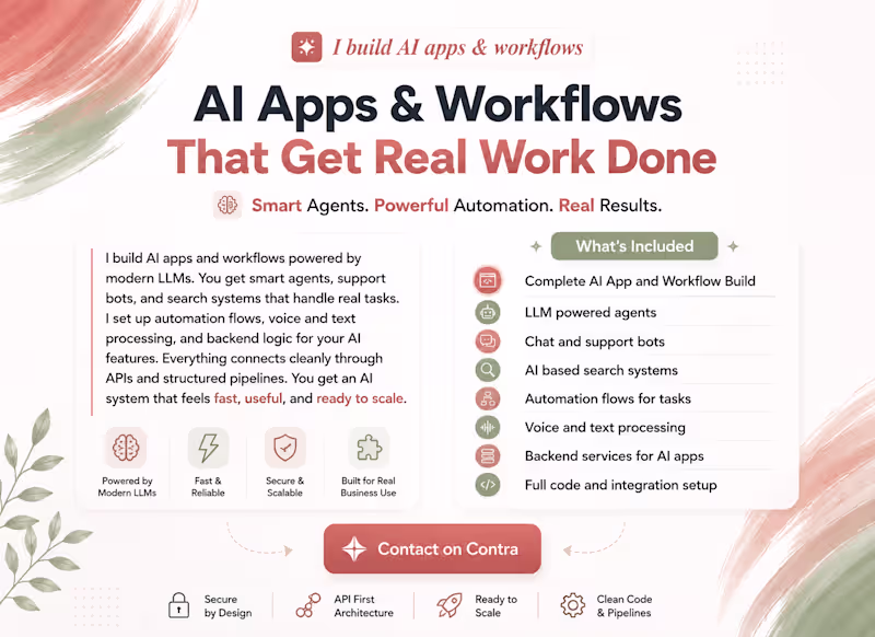 Cover image for I will build custom AI apps and workflows using LLMs and agents