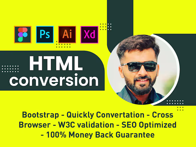 Cover image for convert figma to html css responsive bootstrap psd to html