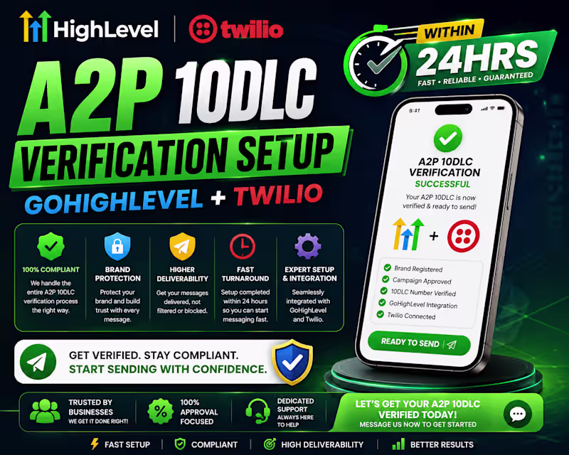 Cover image for A2P 10DLC Verification Setup GoHighLevel Twilio Within 24hrs