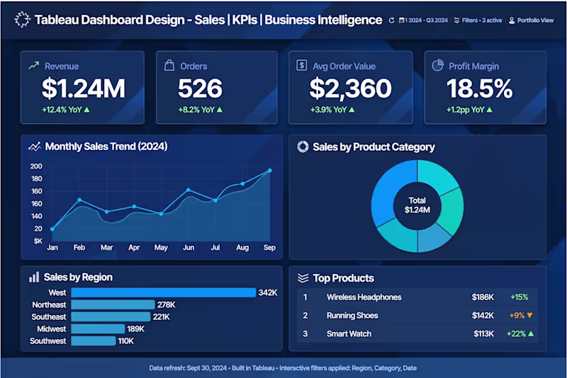 Cover image for Tableau Dashboard Design - Sales KPIs & Business Intelligence