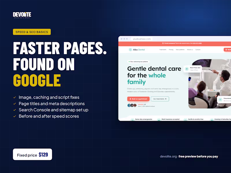Cover image for Website speed and SEO basics, at a fixed price