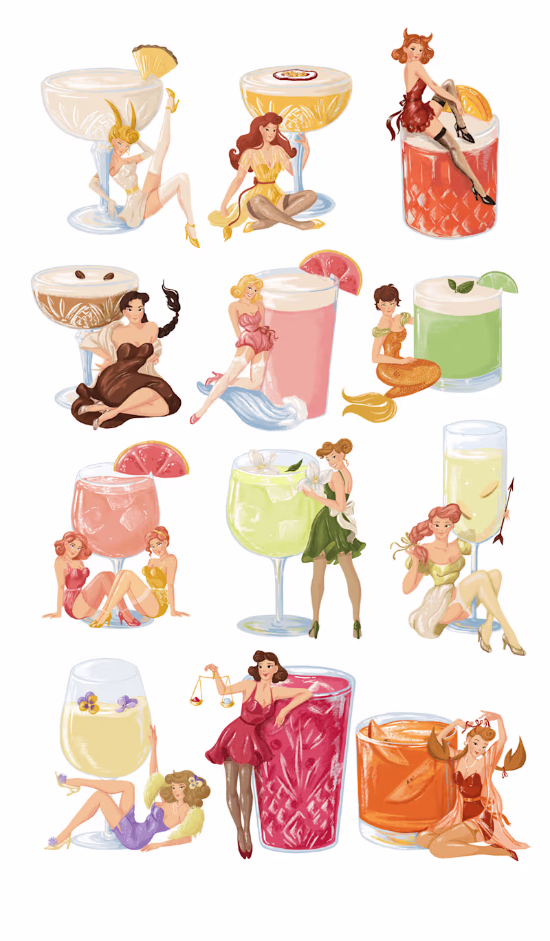 Cover image for Cocktail menu for "Sisters" restaurant. Zodiac signs. on Behance