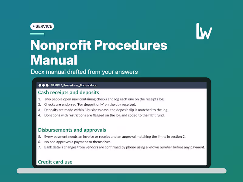 Cover image for Nonprofit Accounting Procedures Manual | Drafted From Your Notes