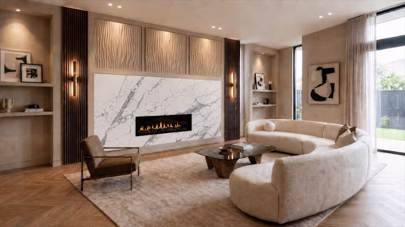 Cover image for Single-Slab Fireplace — Italian Statuario
A