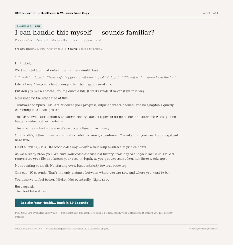 Cover image for Patient Re-Engagement Email Sequence—Pvt Clinic