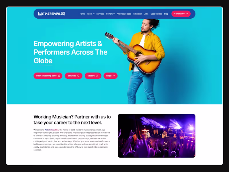 Cover image for Artist Republic – Music Management Website Design in Webflow CMS