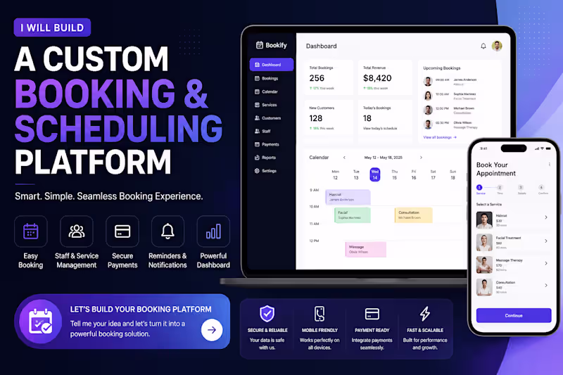 Cover image for I will build a custom booking and scheduling platform